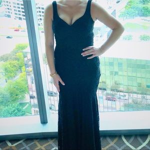 Long black lace evening gown